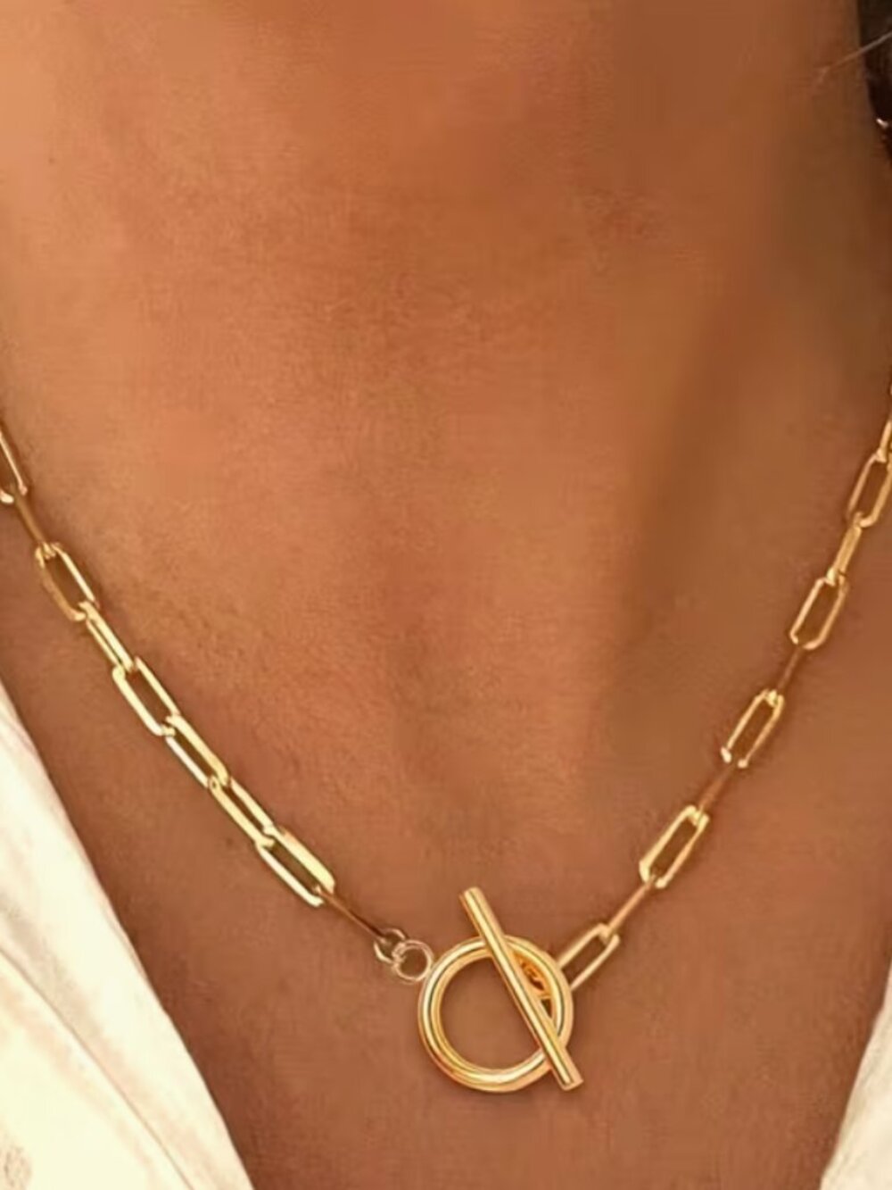 Stainless Steel Gold Tone Paperclip Pendant Necklace New